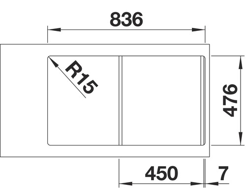 Zeichnung mit Maßangaben für ein Spülbecken
