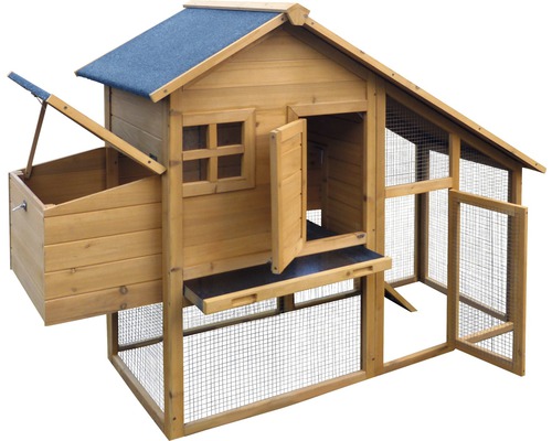 Hühnerstall aus Holz mit Fenster, Tür und Freilaufgehege