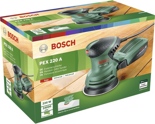 Bosch Home and Garden Ponceuse excentrique Bosch - PEX 220 A (Livré avec 1  feuille abrasive K 80 Ø 125 mm, boîtier microfiltre, taux d'oscillation 4