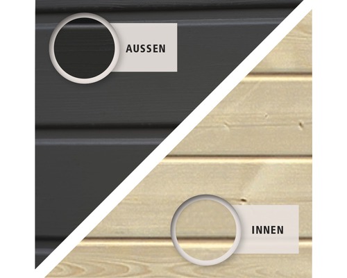 Holzfassade mit Darstellung der Außen- und Innenseite