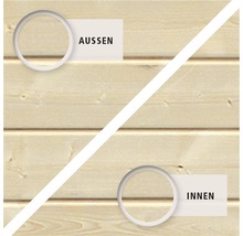 Holzwand mit Darstellung von Aussen- und Innenbereich