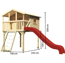 Spielhaus aus Holz mit Rutsche und Kletternetz, Abmessungen 309 x 243 x 198 cm