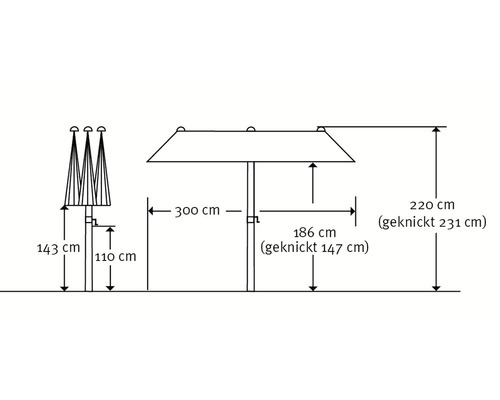 Dimensions diagram of a parasol
