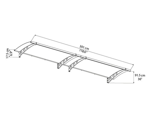 Technische Zeichnung einer Haustürüberdachung mit Maßangaben.