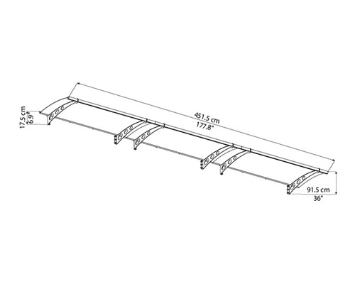 Technische Zeichnung einer Überdachung mit Maßangaben.