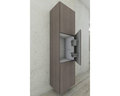 Hochschrank mit offener Tür und zwei Behältern