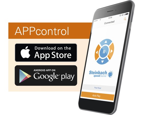 Appsteuerung mit Download-Links zum App Store und Google Play