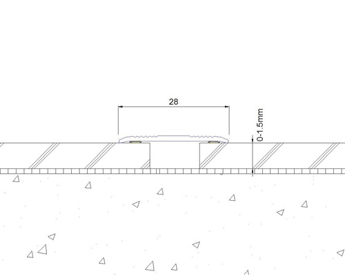 Technische Zeichnung eines Profils mit den Maßen 28 Millimeter und 0 bis 1,5 Millimeter