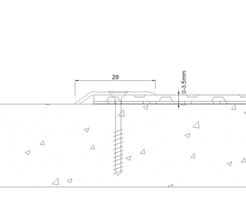 Technische Zeichnung eines Übergangsprofils mit Schraubbefestigung, Maße 29 Millimeter und 0 bis 3,5 Millimeter