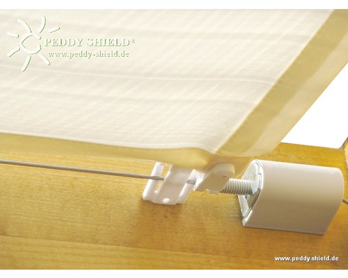 Detailansicht eines Sichtschutzrollos mit Zubehör zur Befestigung