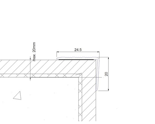 Technische Zeichnung eines Kantenprofils mit Maßangaben