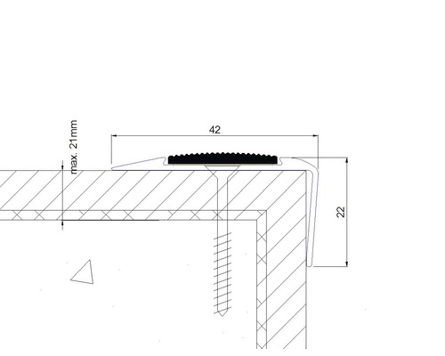 Zeichnung eines Treppenkantenprofils mit Abmessungen