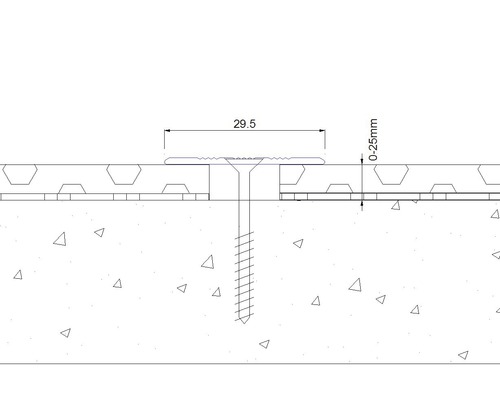 Darstellung einer Schraube mit einem Durchmesser von 29,5 Millimetern in Beton mit einer Fugenbreite von 0 bis 25 Millimetern.