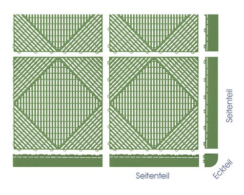 Verschiedene Elemente für Bodenfliesen, Seiten- und Eckteil