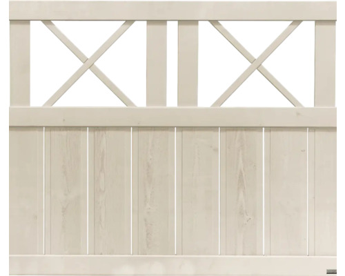 Holztor mit dekorativem X-förmigem Muster