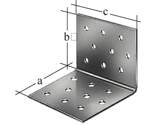 Winkelverbinder aus Metall mit Bohrlöchern und Maßangaben