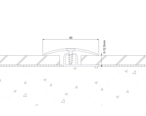 Technische Zeichnung eines Übergangsprofils mit Schraube und den Maßen 40 Millimeter und 0 bis 12,5 Millimeter.