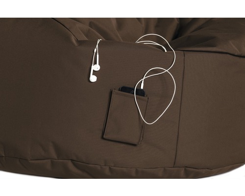 Brauner Sitzsack mit Tasche für Mobiltelefon und Kopfhörer