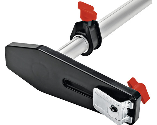 Detailansicht einer Werkbank mit höhenverstellbarer Werkstückauflage.