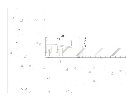 Technische Zeichnung eines Profils mit den Maßen 28 Millimeter und 21 Millimeter