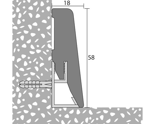 Skizze einer Sockelleiste mit den Maßen 18 mal 58 Millimeter
