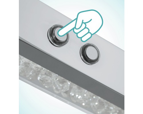 Eine stilisierte Hand drückt einen Lichtschalter an einer Lampe.