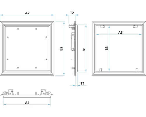 Technische Zeichnung einer Revisionsklappe mit Maßangaben