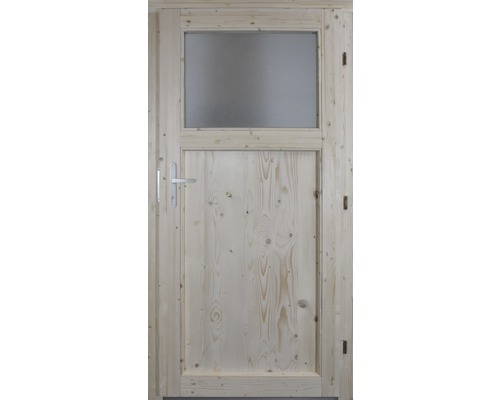 Holztür mit Glasausschnitt und Türgriff