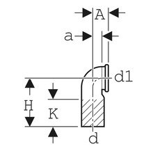 Technische Zeichnung eines Befestigungselements mit Maßangaben