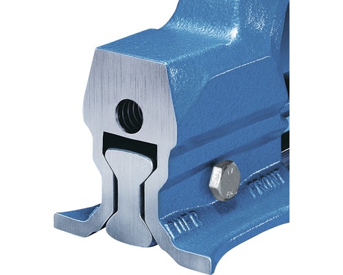 Detailaufnahme eines Schraubstocks mit Schraube