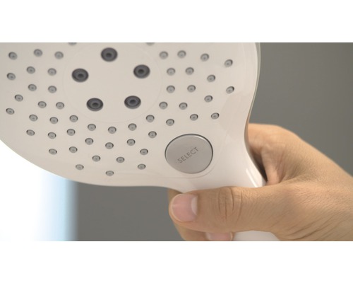 Handbrause mit Select-Taste in der Hand