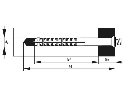 Technische Zeichnung eines Dübels mit Bemaßung