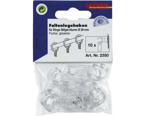 Gardinia Faltenlegehaken fuer Ringe Stilgarnituren mit 28 Millimeter Durchmesser, Zehnerpackung