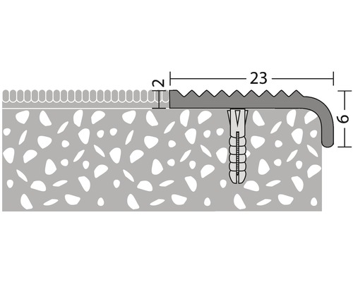Illustration einer Treppenkantenprofilbefestigung mit Maßangaben
