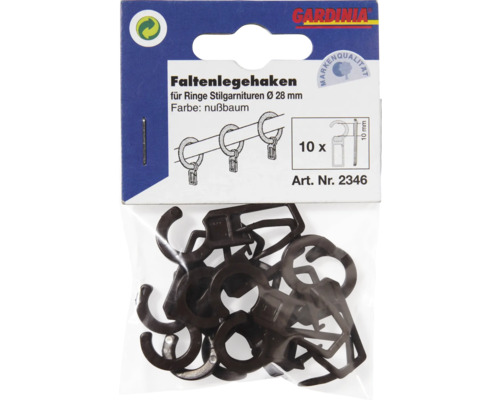 Gardinia Faltenlegehaken für Ringe, 28 mm, Nussbaum, 10er-Pack
