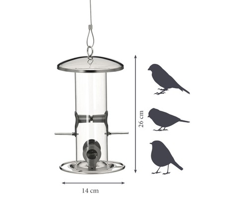 Vogelfutterhaus mit einer Höhe von 26 cm und einer Breite von 14 cm