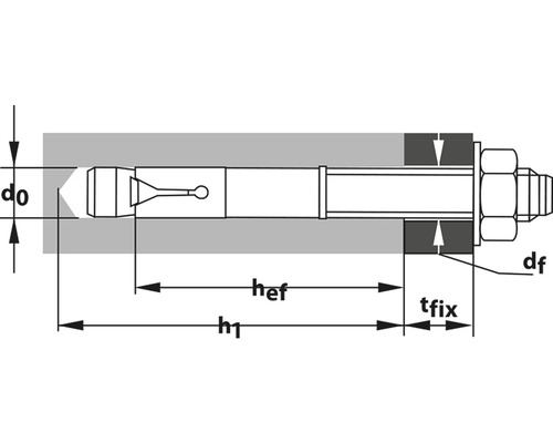 Illustration eines Bolzenankers mit Bemaßung