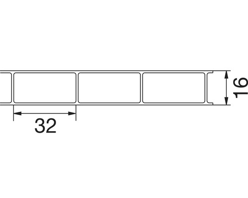 Technische Zeichnung eines Paneels mit den Maßen 32 mal 16 Millimeter