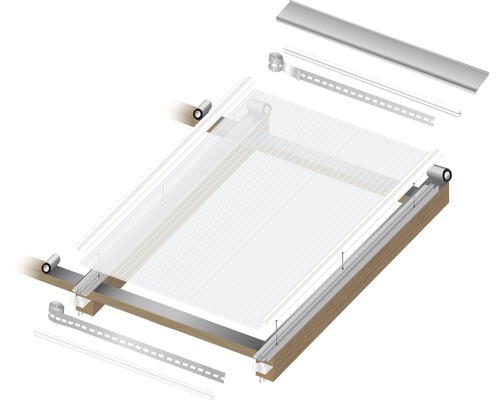 Konstruktionszeichnung einer Terrassenüberdachung mit Profilen und Stegplatten