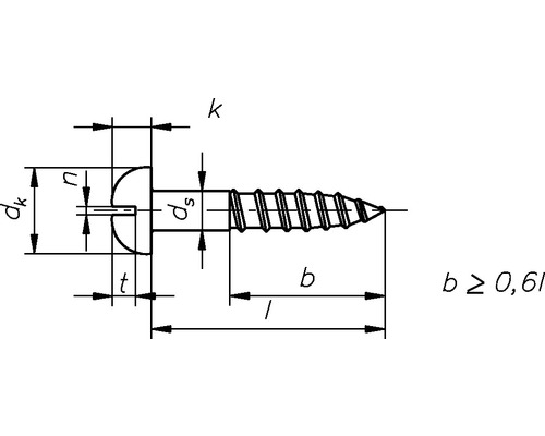 Technische Zeichnung einer Schraube mit Bemaßung