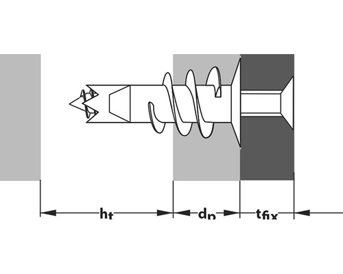 Illustration einer Schraube mit dazugehörigen Abmessungen.