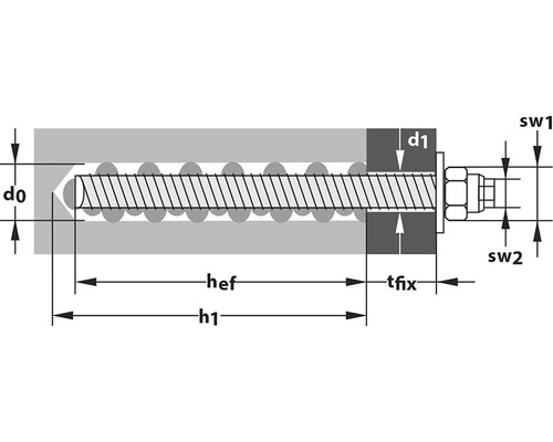 Technische Zeichnung eines Ankers mit Bemaßung.