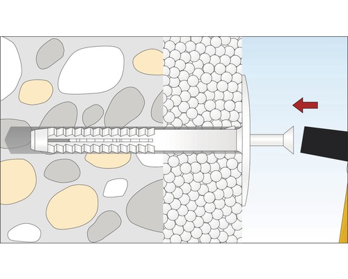 Illustration eines Dübels, der in eine Wand eingeschlagen wird