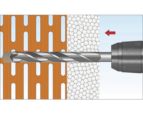 Illustration einer Bohrmaschine, die ein Loch in eine Wand bohrt