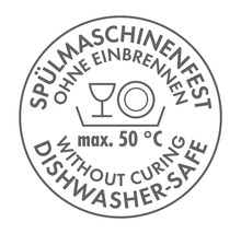 Spülmaschinengeeignet bis maximal 50 Grad ohne Einbrennen Symbol
