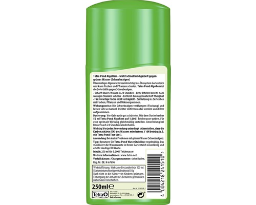 Tetra Pond AlgoRem zur Bekämpfung von grünem Wasser in Teichen, 250 ml