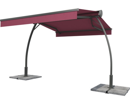 Standmarkise Biella 3,95x3 Stoff Uni bordeaux Gestell RAL 7022 umbragrau inkl. Motor und LED Beleuchtung