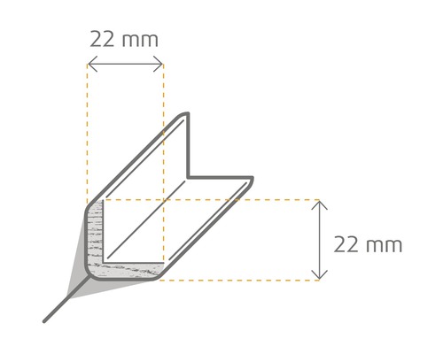 Zeichnung eines Eckprofils mit den Maßen 22 mal 22 Millimeter