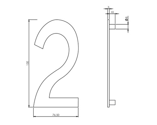 Technische Zeichnung Hausnummer 2 mit Maßangaben