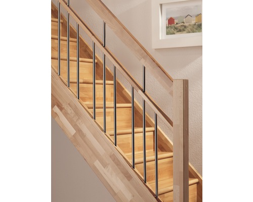 Holztreppe mit Edelstahl Geländerstäben